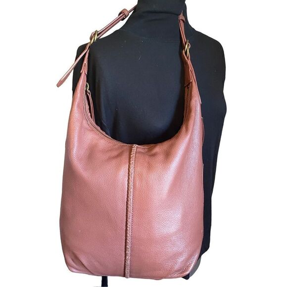Lucky Brand brown leather over the shoulder  large hobo bag rare - Picture 1 of 16